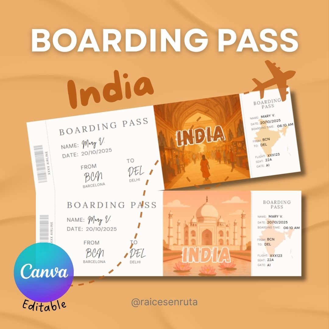 boarding pass India - regalar un viaje a India - vuelos a India - qué ver en india