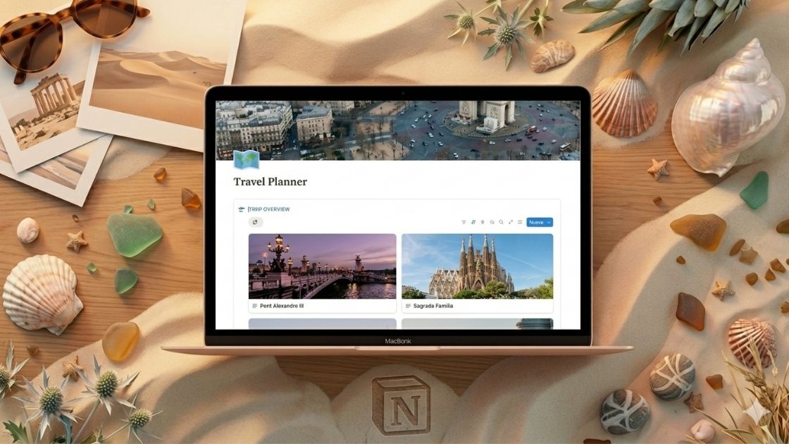 plantilla de notion itinerario de un viaje, planificador de viaje