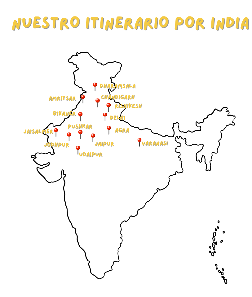 mapa itinerario norte de la india